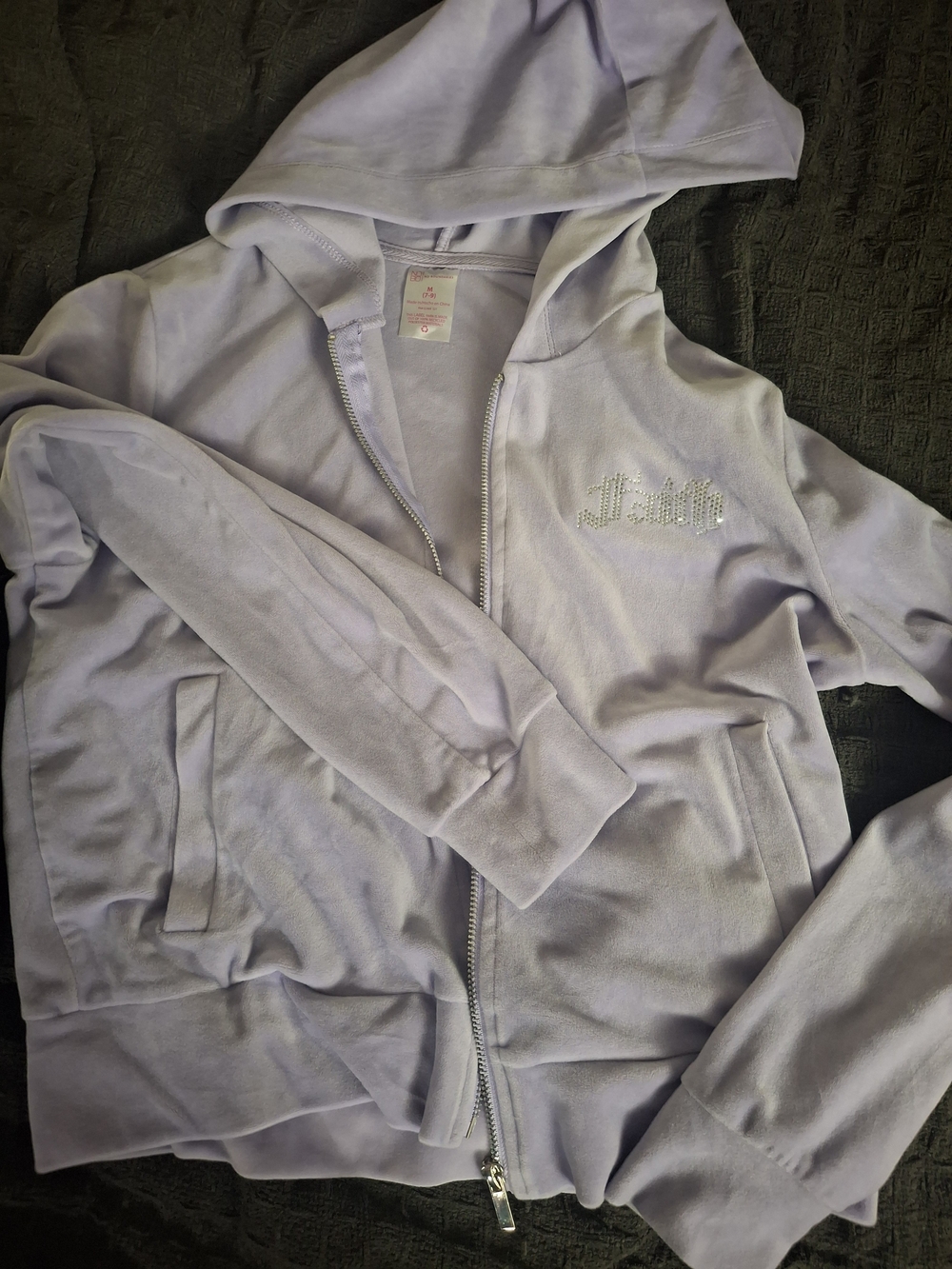 No Boundaries Light Lavender Rhinestone Zip Hoodie